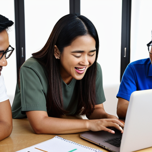 Home 4 **
* **Prompt:** A diverse group of Malaysians collaborating digitally on a project using Google Workspace. Show laptops with shared documents and positive expressions. Focus on teamwork and problem-solving.
**