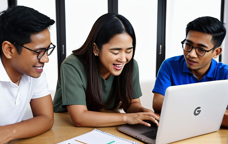 **
* **Prompt:** A diverse group of Malaysians collaborating digitally on a project using Google Workspace. Show laptops with shared documents and positive expressions. Focus on teamwork and problem-solving.
**